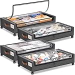 Yecaye 60L Under Bed Storage with Wheels, 2 Pack Under Bed Storage Containers, Underbed Shoe Storage with Clear Window & Label, Rolling Under Bed Metal Drawer for Clothes, Shoes, Books, Grey