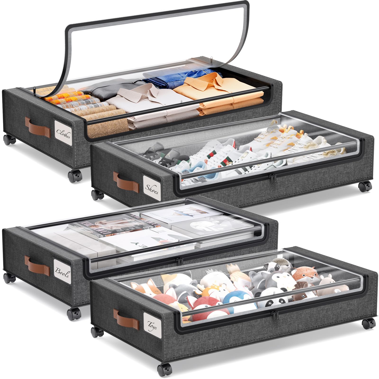 Yecaye Under Bed Storage with Wheels 4-Pack