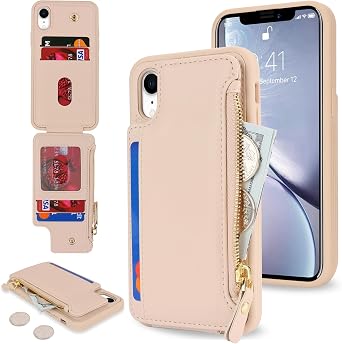 Cavor for iPhone Xr Wallet Case with Card Holder, Cream