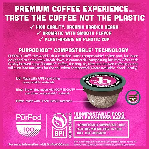 Miniatura 3 de beaniac Mezcla orgánica Bean Me Up Coffeehouse  Tostado medio, cápsulas de café K de una sola porción  Café arábica orgánico certificado Rainforest