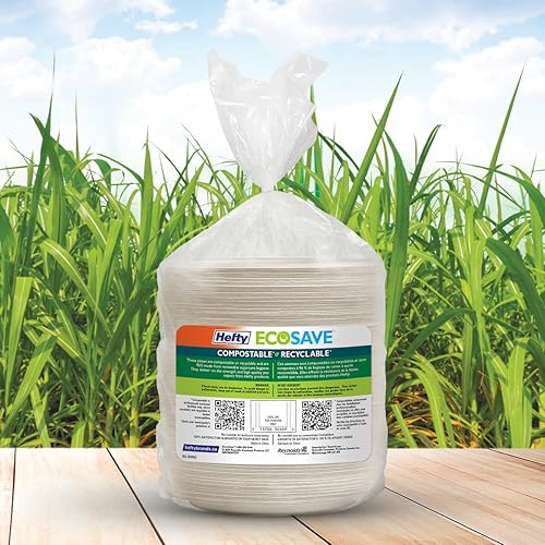 Miniatura 2 de Hefty EcoSave - Platos de almuerzo compostables y reciclables de 8.86 pies - 96% a base de plantas, aptos para microondas y resistentes al remojo,