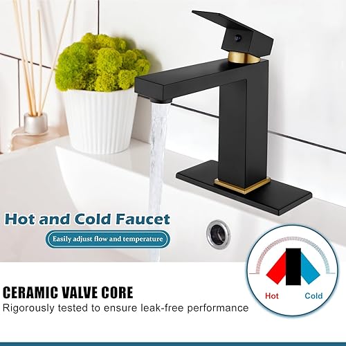 Miniatura 4 de Midanya Grifo para lavabo de baño, 1 agujero, mango único, montaje en cubierta, incluye placa de cubierta, una palanca de acero inoxidable SUS304