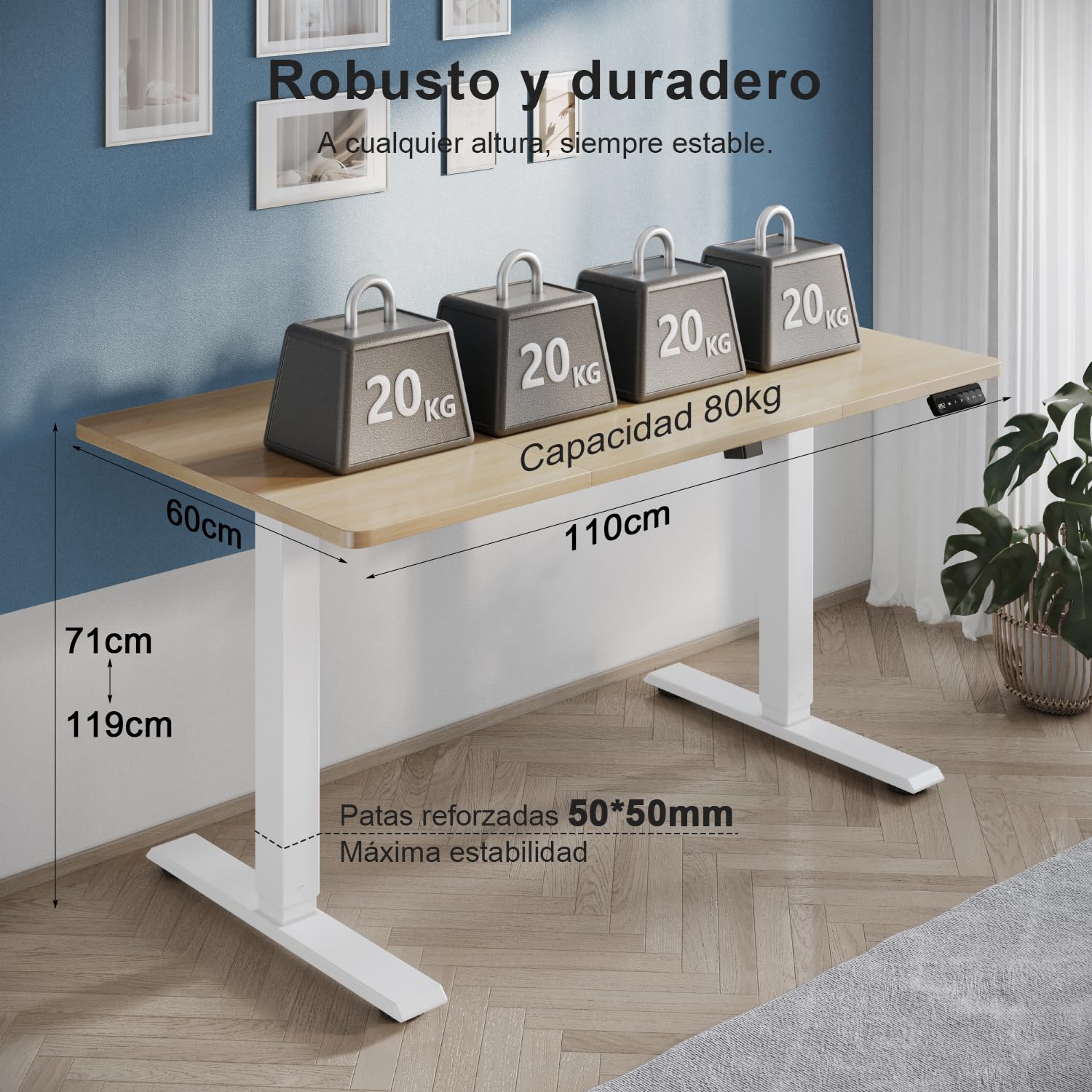 TRIUMPHKEY Escritorio Elevable Eléctrico 110x60cm, Mesa Escritorio Elevable con 3 Memorias, Pantalla LED y Ajustable en Altura Suave, Mesa Elevable Escritorio en Arce