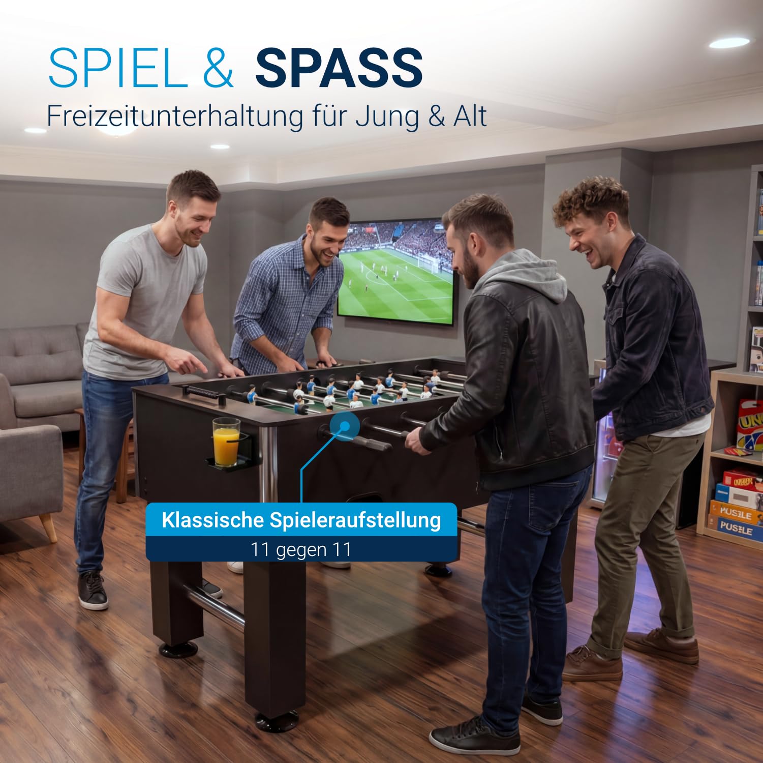 ArtSport Tischkicker Wuzzler - Kickertisch inkl. 2 Bälle mit Getränkehalter Kicker Tischfußball Fußballtisch Kickerkasten