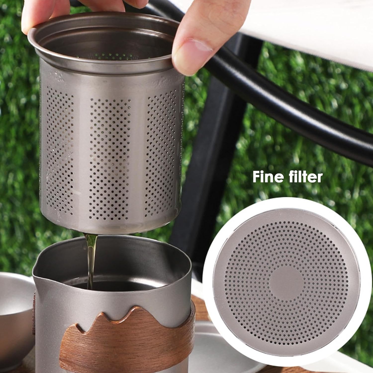 チタン製カンフーティーセット, キャンプ用 ティーポット キット, 二重構造ティーポット, ハイカー キャンパー ピクニック 車中泊