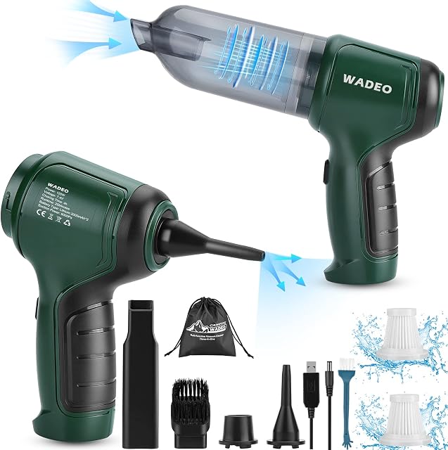WADEO 9000PA Handheld Vacuum Cleaner with Strong Suction, Car Vacuum Cleaner Cordless, 3-in-1 Mini Vacuum Cleaner, Air Blower, Dust Buster for Car, Home, Office Cleaning, Swimming Ring & Storage Bags