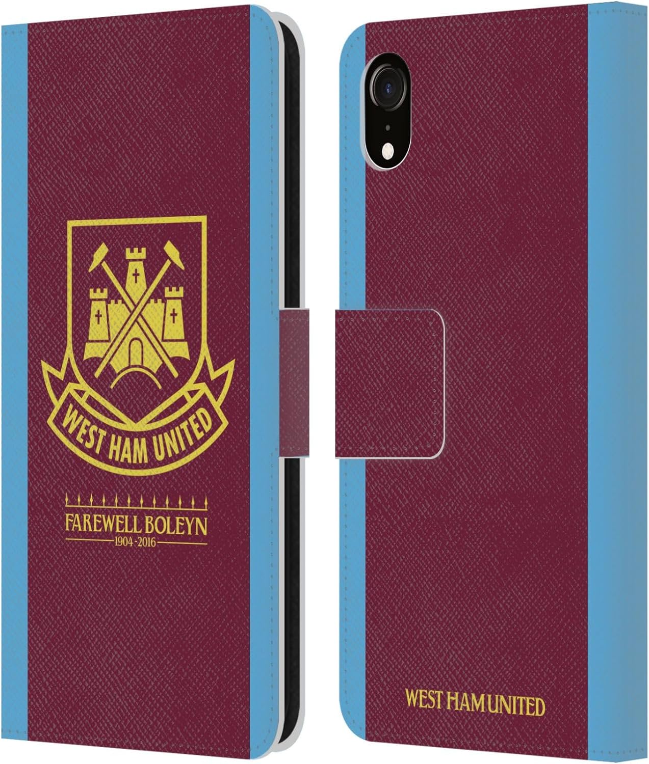 Head Case Designs Officially Licensed West Ham United FC Farewell Boleyn Gate Retro Crest Leather Wallet Case Compatible with Apple iPhone 14 Plus