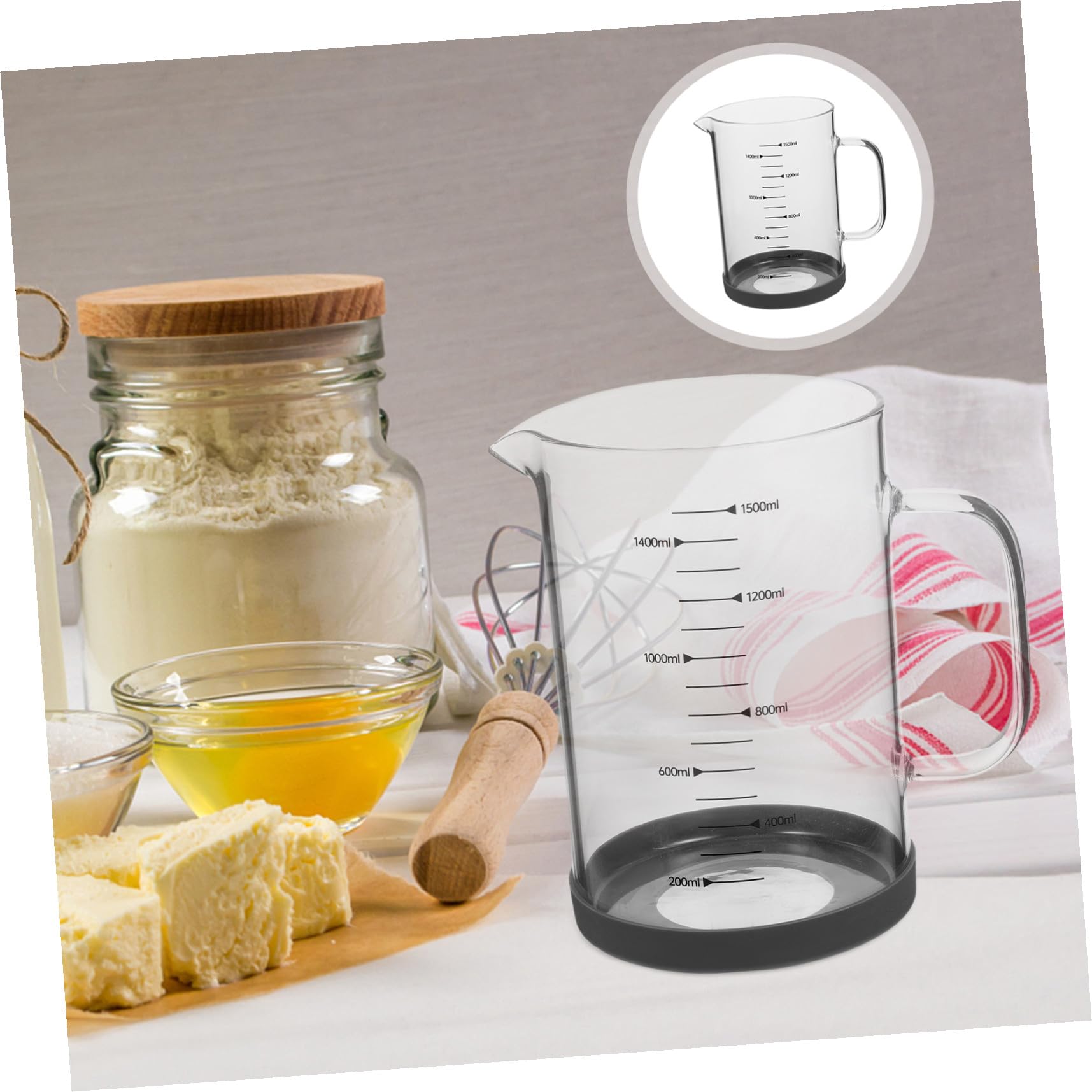 Lurrose Messbecher aus Glas 1500ml mit Skala und Henkel Leichter Borosilikat Glasmessbecher für Selbstgemacht Getränke und Backen in Küche
