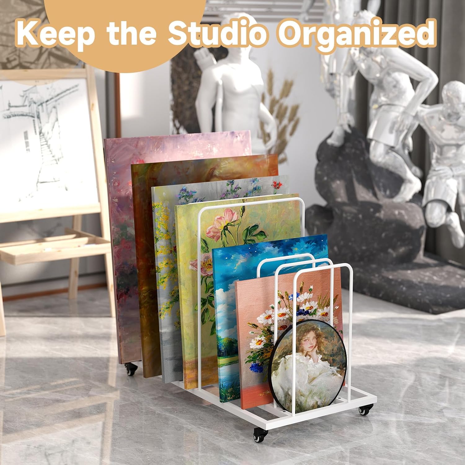 Paint Drying Rack Art Canvas Storage Rack On Wheels - Adjustable Metal ...