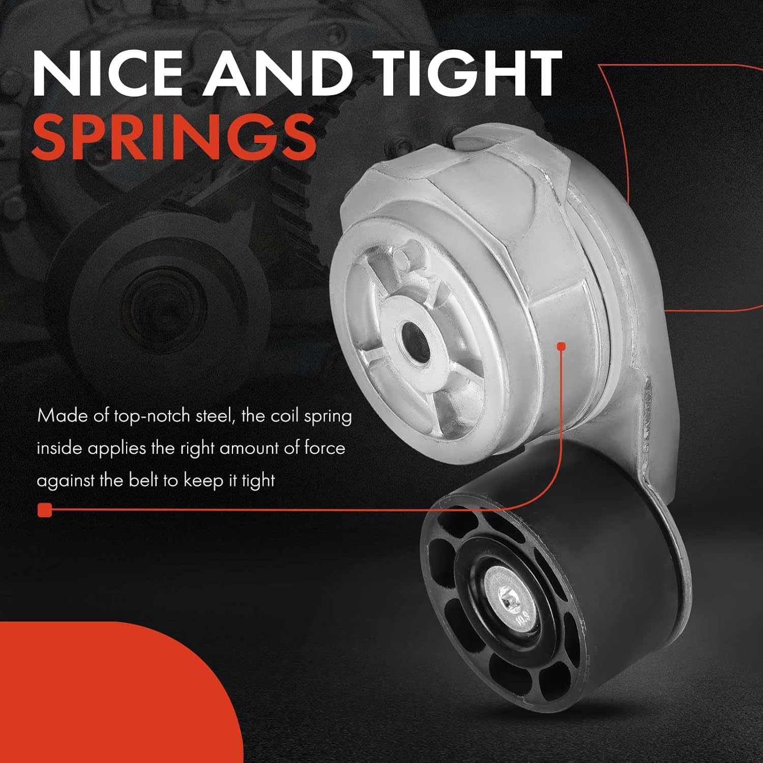 A-Premium Belt Tensioner Assembly with Pulley Compatible with Ford F-650, F-750 & Autocar LLC. & Blue Bird & Freightliner & IC Corporation & International Harvester & Kenworth & Peterbilt