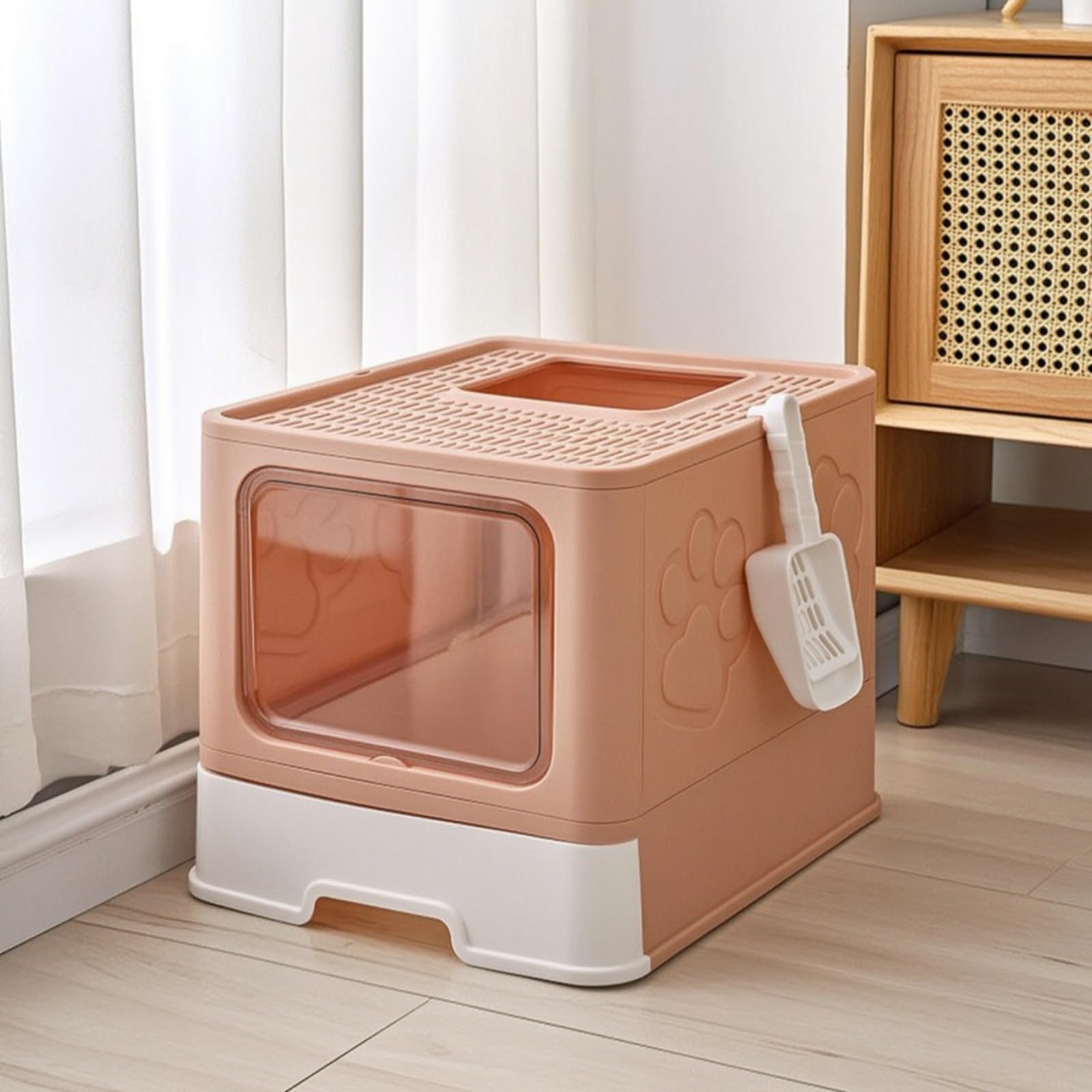 Arenero con Cajón Cerrado Arenero Cubierto Autolimpiable Manual Caja con Tapa para s, Rosa Loto, 50 41 40cm