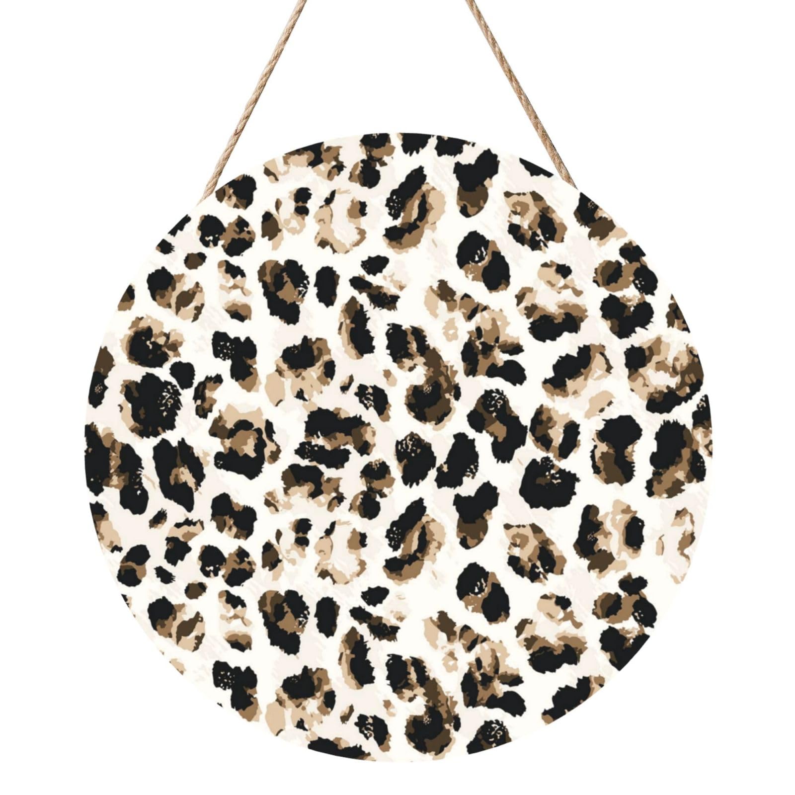 InOmak Leopard Pattern, Round Wood Panel Painting 12 in, Wall Hanging Painting For Home