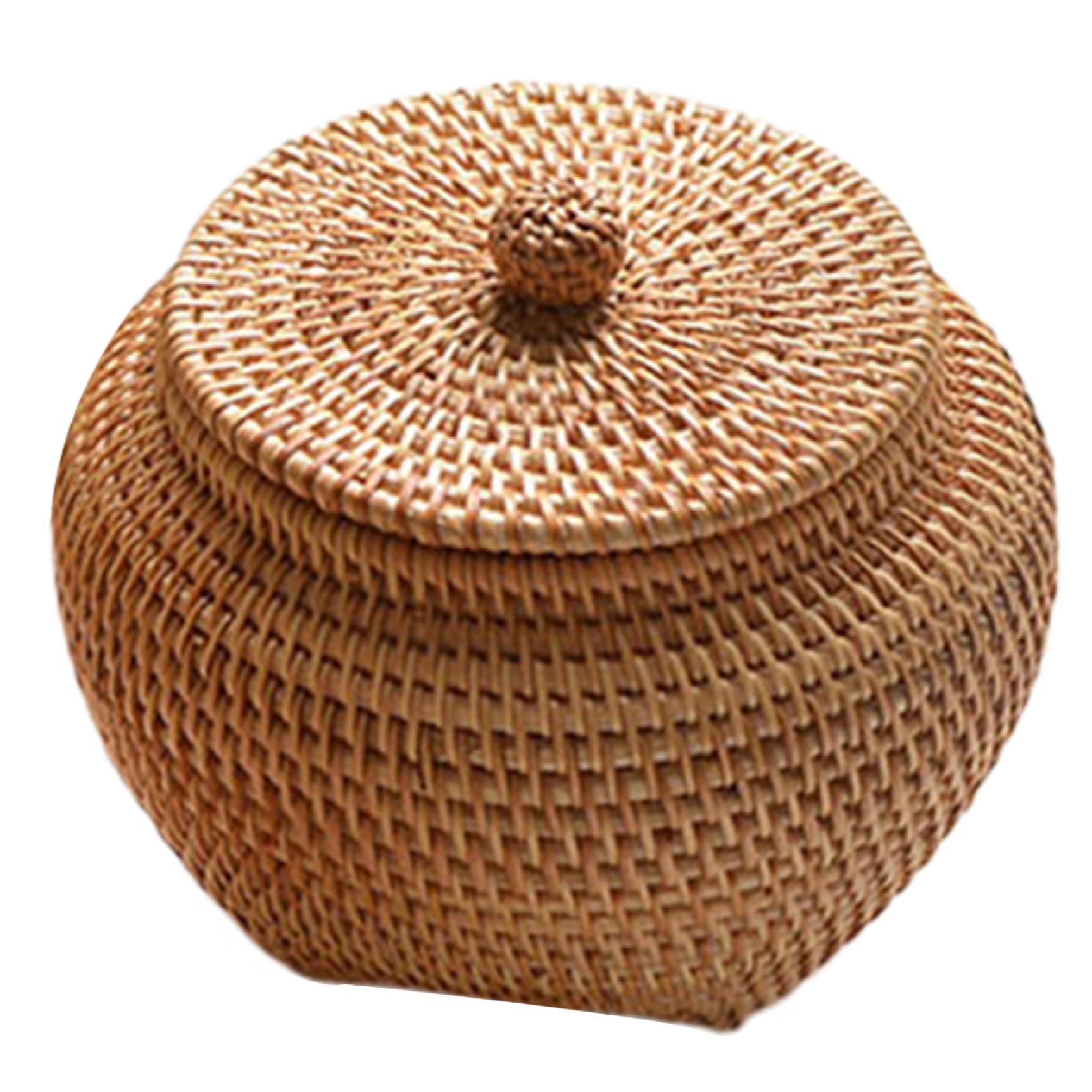 Boîte en rotin ronde style rustique pour ranger les petits objets panier tressé de 6,3 pouces