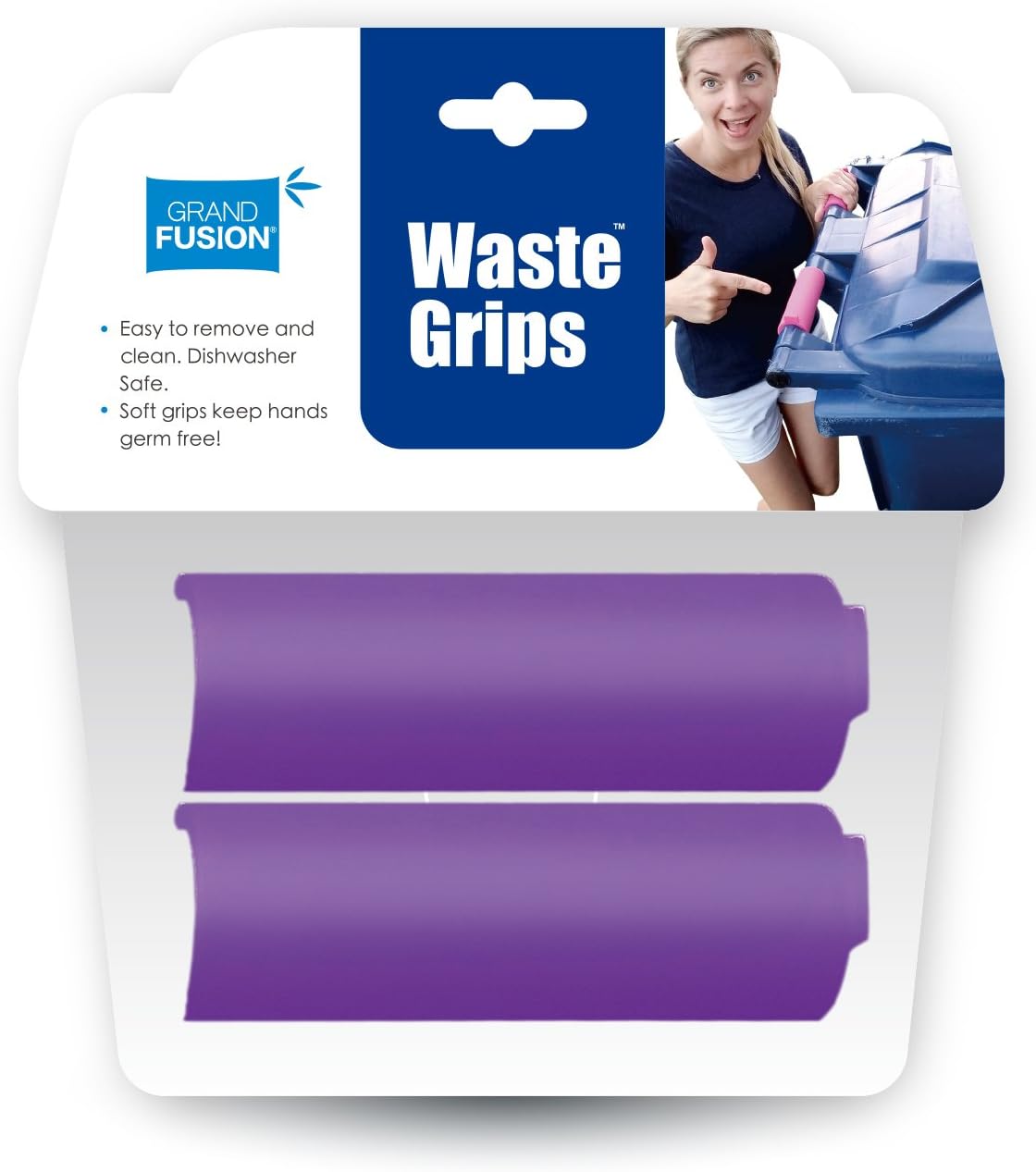 Grand Fusion Housewares Waste Grips 2 Pack Silicone Trash Can Grips - Purple, Soft Ergonomic Grips for Outdoor Trash Cans, Easy to Remove and Clean - Helps Keep Hands Germ Free