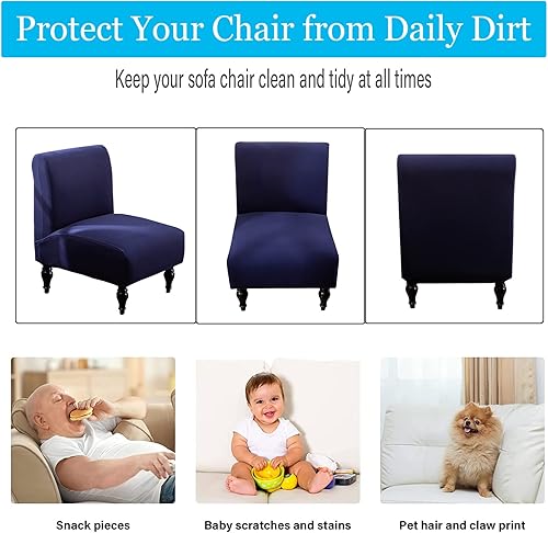 Miniatura 2 de SHILINTONG Funda para silla decorativa sin brazos, funda de alta elasticidad, tela jacquard de elastano para dormitorio, comedor, sala de estar,