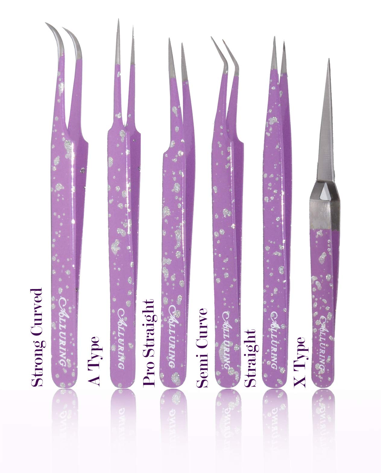 Eyelash Extension Alluring Purple With Glitters Tweezers (Straight & Strong Curved)