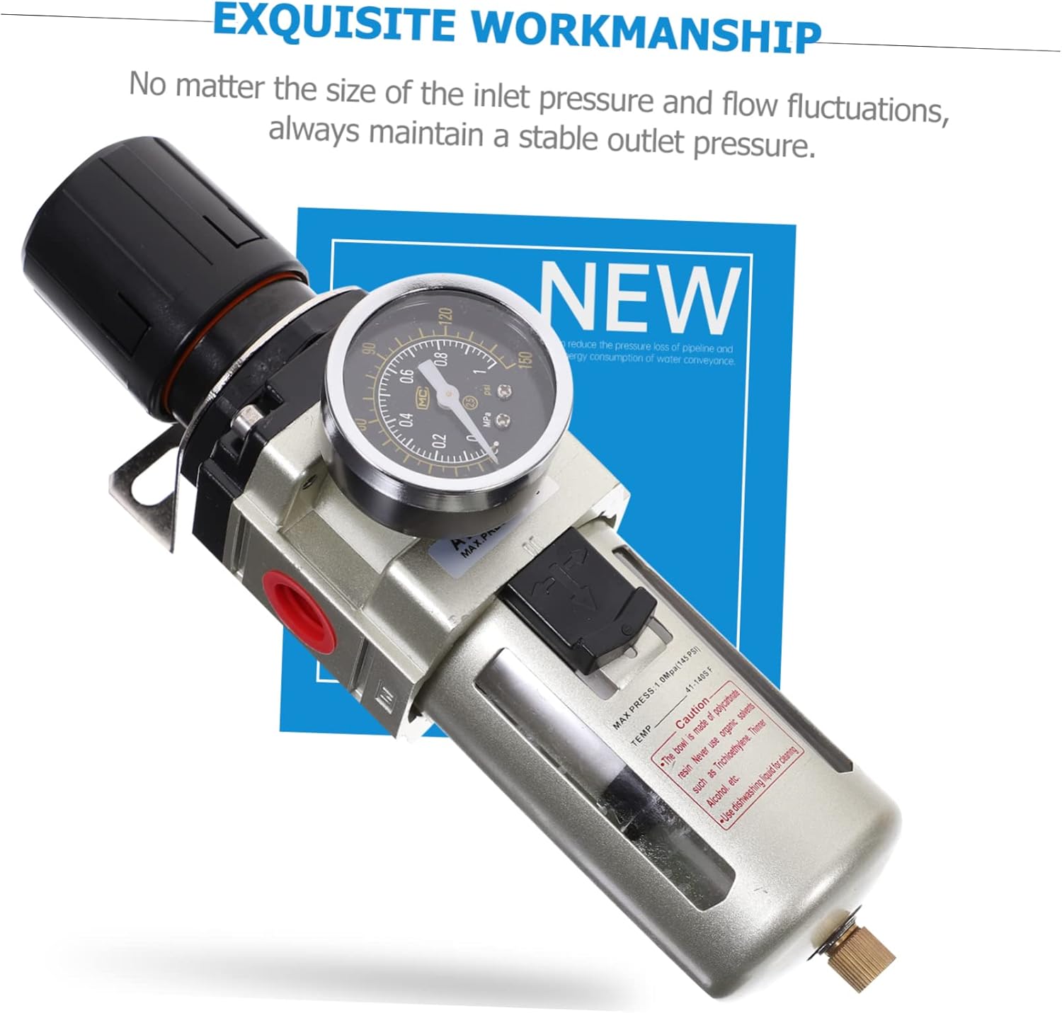 jojofuny Air Compressor Oil Water Separator with Gauge Easy to Install Pneumatic Tool Accessory for Moisture Filtration and Performance