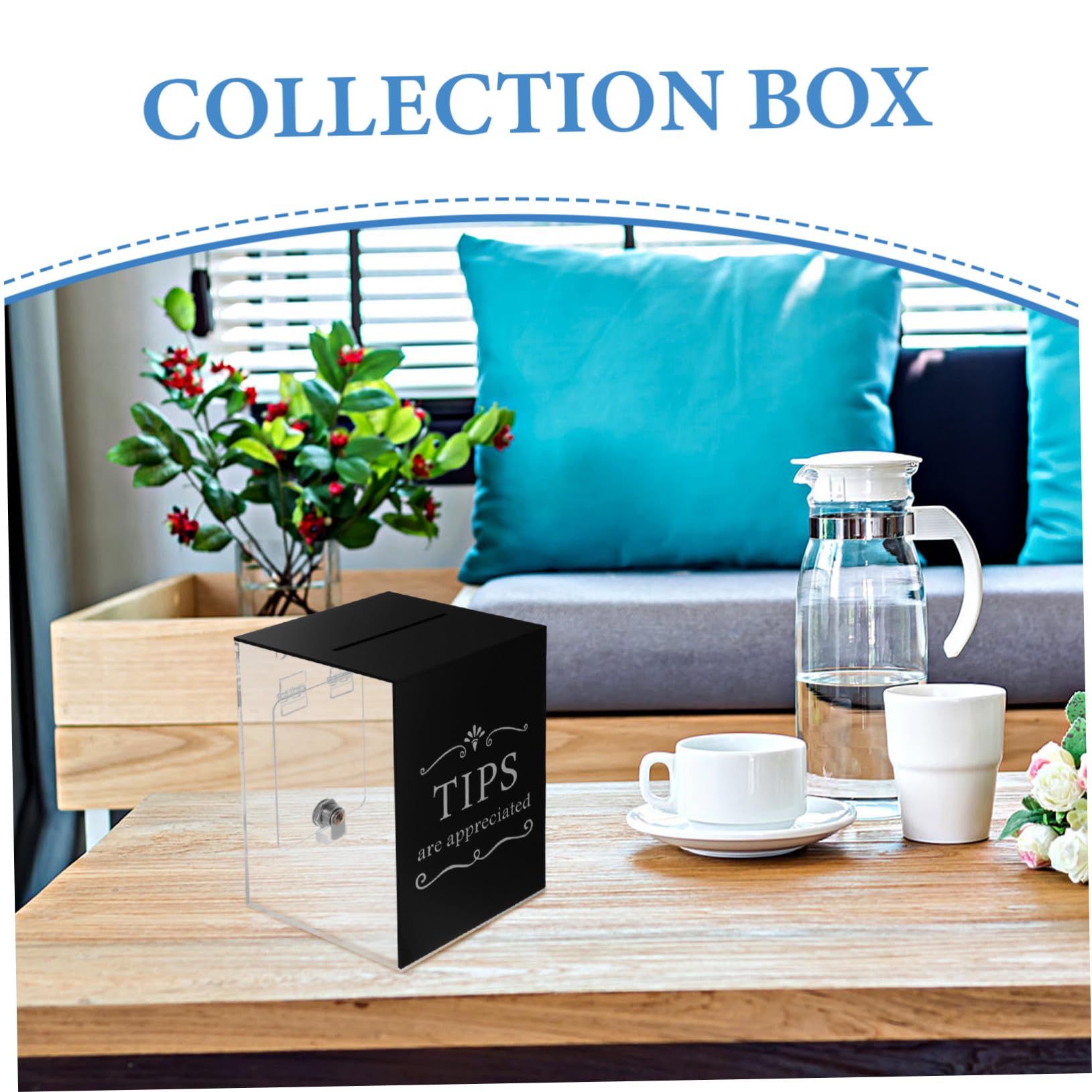 TEHAUX Caja de Propinas Contenedor Moderno de Acrílico Negro con Cerradura Segura que Previene Accesos No Autorizados para Restaurantes y Otros Lugares