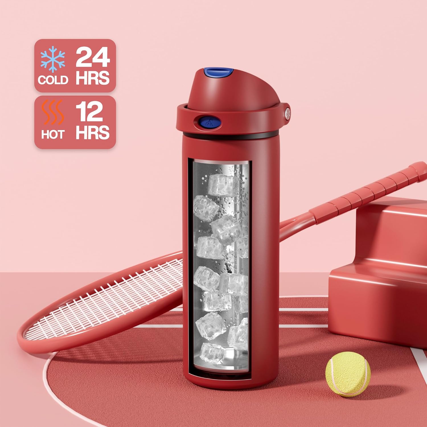 POWCAN 24 oz Steel Water Bottle: 2-in-1 Push-Button Spout & Flip Straw, Leakproof, Cold 24 Hrs, Fits Car Cup Holder, Insulated Water Bottle for Travel, Gym, School, Sports Gift (Midnight Web) - Image 3