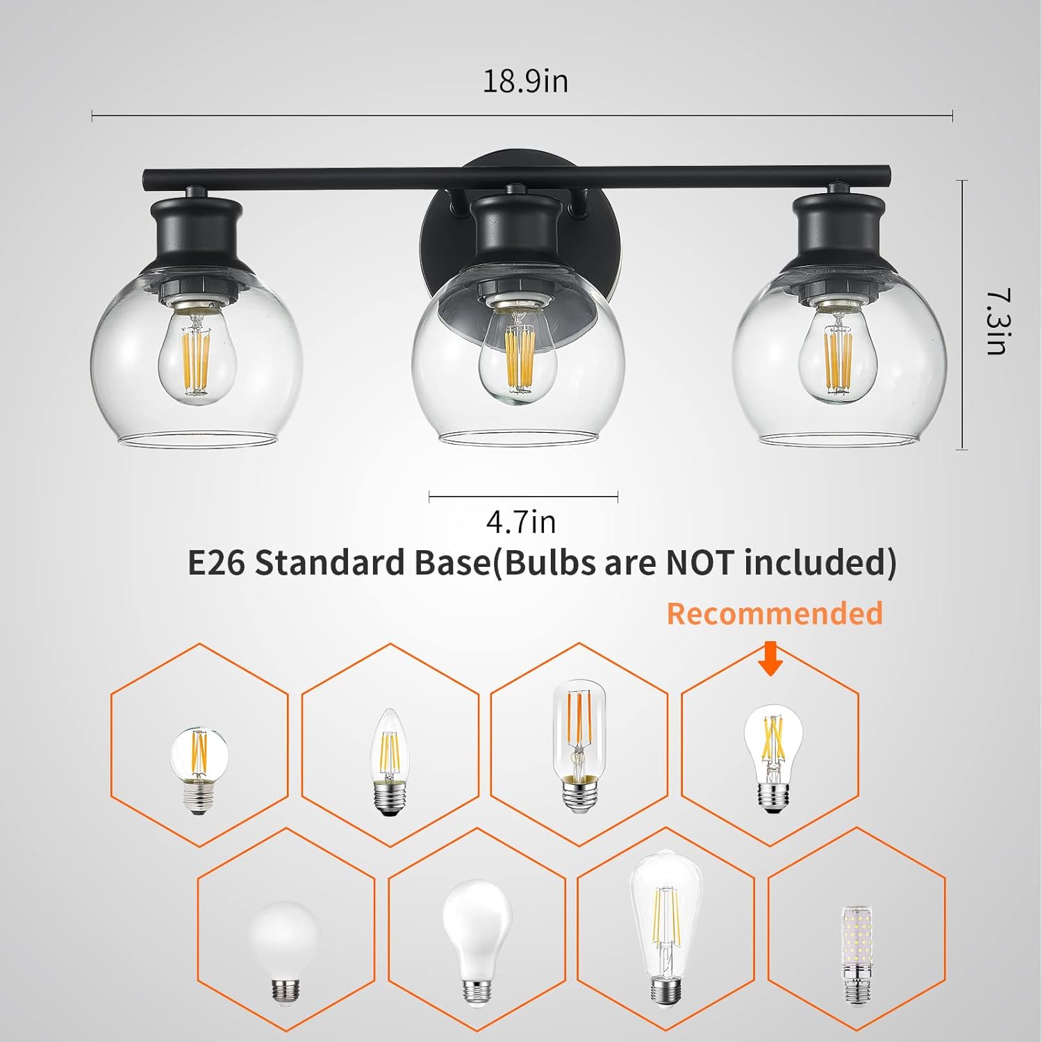 Buy kinyota Black Bathroom Light Fixtures, Modern Clear Globe Glass