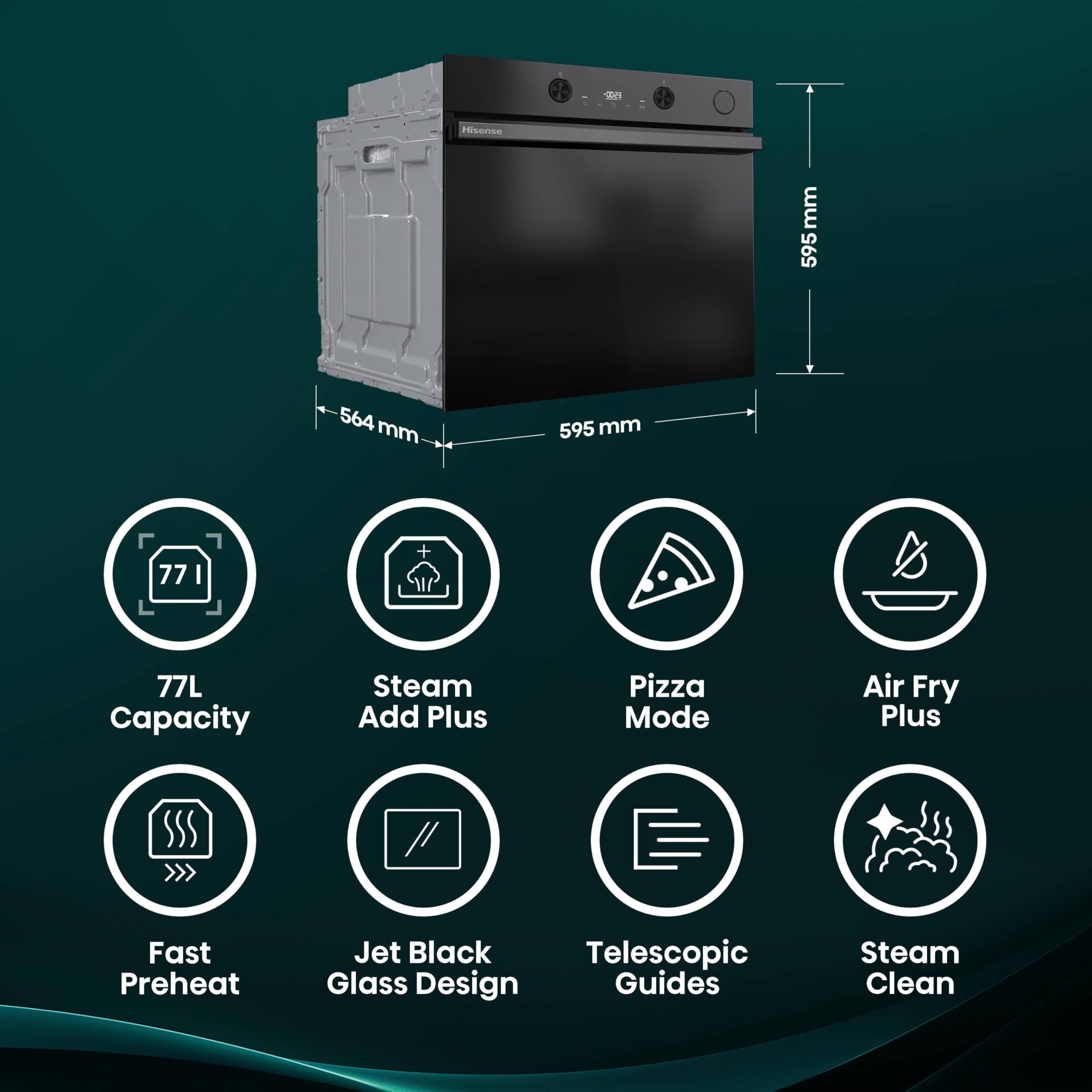 Hisense Hi4 BlackLine 77L BSA66226ADBGUK Built-In Electric Single Oven with Air Fry - Black - A Rated — view 2