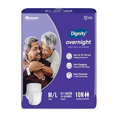 DIGNITY Overnight Pant Style Adult Diapers - M/L (10 Pieces) With Wetness Indicator and Leakage Protection Upto 12-16 Hr