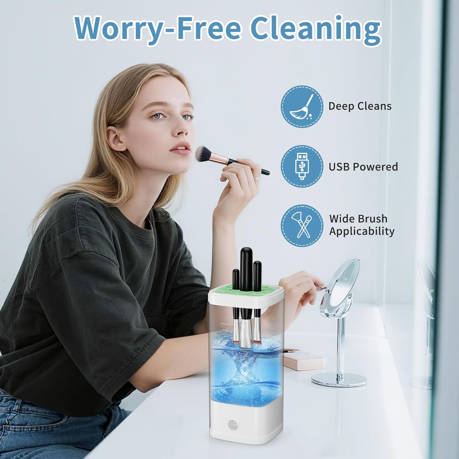 Electric Makeup Brush Cleaner - 9000 RPM Makeup Brush Cleaning Machine with Dry Function - IP65 Waterproof Automatic Makeup Brush Cleaner for Makeup Sponges and Brushes Cosmetic Brush Cleaner Plug-in - Image 7