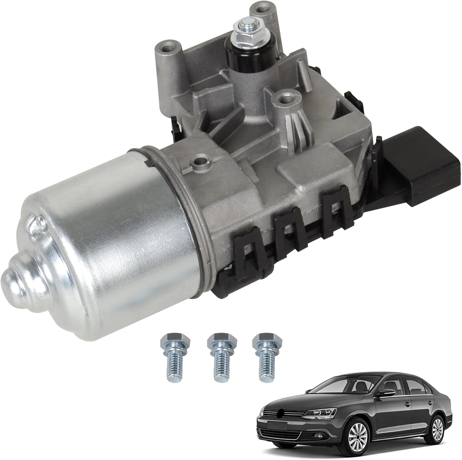 New Front Windshield Wiper Motor 6R1955119A Compatible with Volkswagen Jetta Sedan 2011-2018 Replace OE 5C7955113D, 5C6-955-113-A, 5C7-955-113-A, 4 Pin