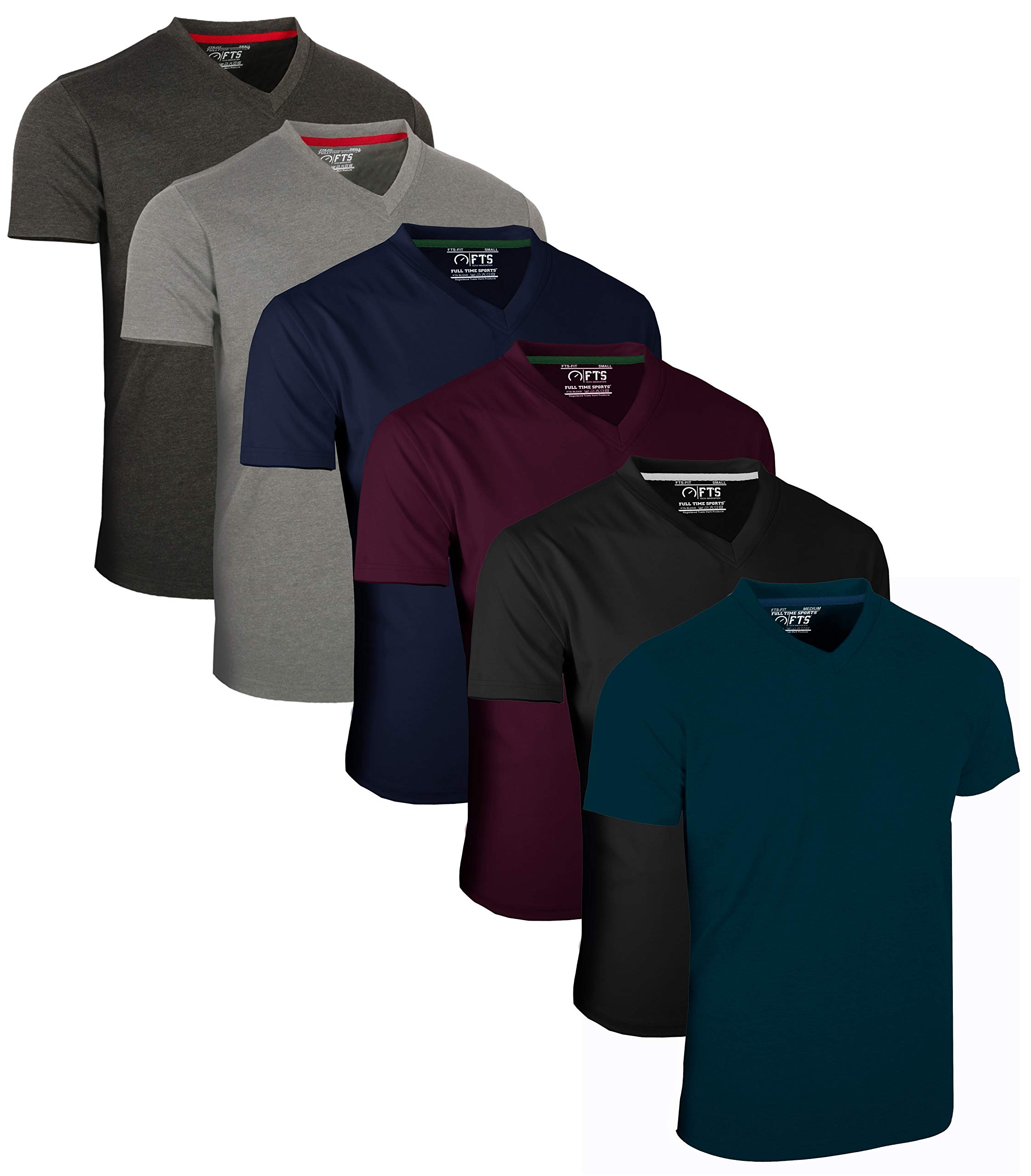 Full Time Sports® Tech 6 Pack FTS-639 mit V-Ausschnitt T-Shirts (Medium, Dunkel Sortiert)
