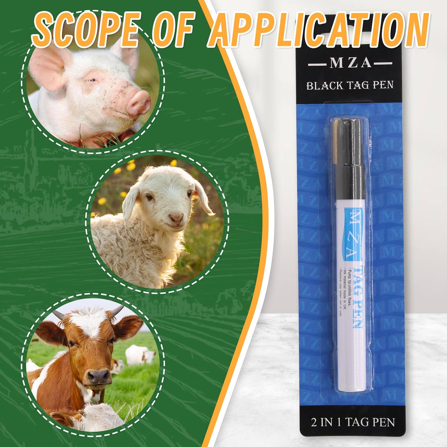 Cattle Blank Ear Tag Marking Pen Marker Black Ink Cattle Marking Pen Ear Tag Marker Pen for Cow Sheep Horse Donkey Long Lasting Legibility (M -Black)