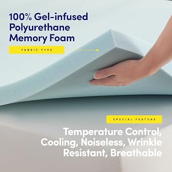 King Mattress Topper 2 Inch Gel Infused Memory Foam Cooling Pad CertiPUR US Certified - Enhance Sleep Quality with Pressure Relief and Temperature Regulation, King,Blue