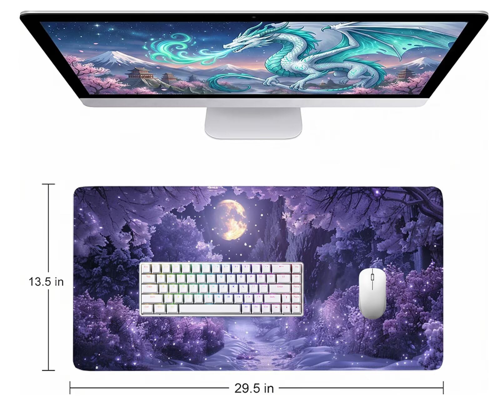 Sueño Alfombrilla Ratón XXL 150x80 cm Mouse Pad Grande Gaming Púrpura Alfombrilla Escritorio Antideslizante, Protector de Mesa para Ordenador y Teclado, Alfombrilla Gamer con Bordes Cosidos W6-447