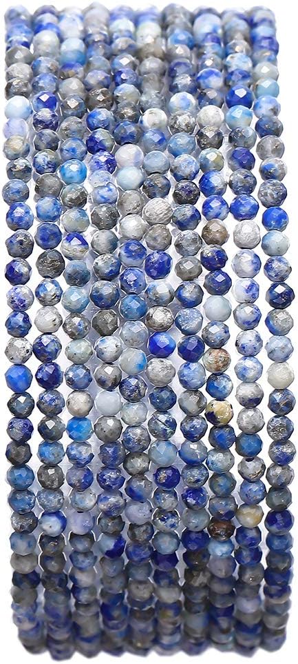 BEADIA Faceted Natural Lapis Lazuli Stone Round Loose Semi Gemstone Beads for Jewelry Making 2-2.5mm 38cm Lapis Lazuli Faceted 2-2.5mm