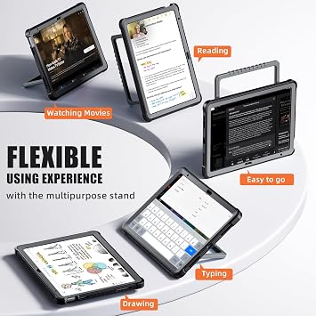 Vobafe Case for iPad (A16) 11th/10th Generation 2025/2022 11 Inch/10.9, Full-Body Shockproof Outdoor Cover with Screen Protector, Rotating Stand, with Pencil Holder, Spacce Gray