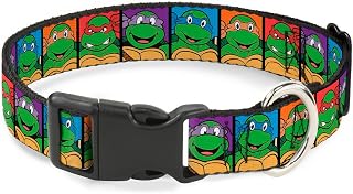 Buckle-Down Plastic Clip Collar - Classic TMNT Face Blocks Black/Multi Color - 1" Wide - Fits 9-15" Neck - Small