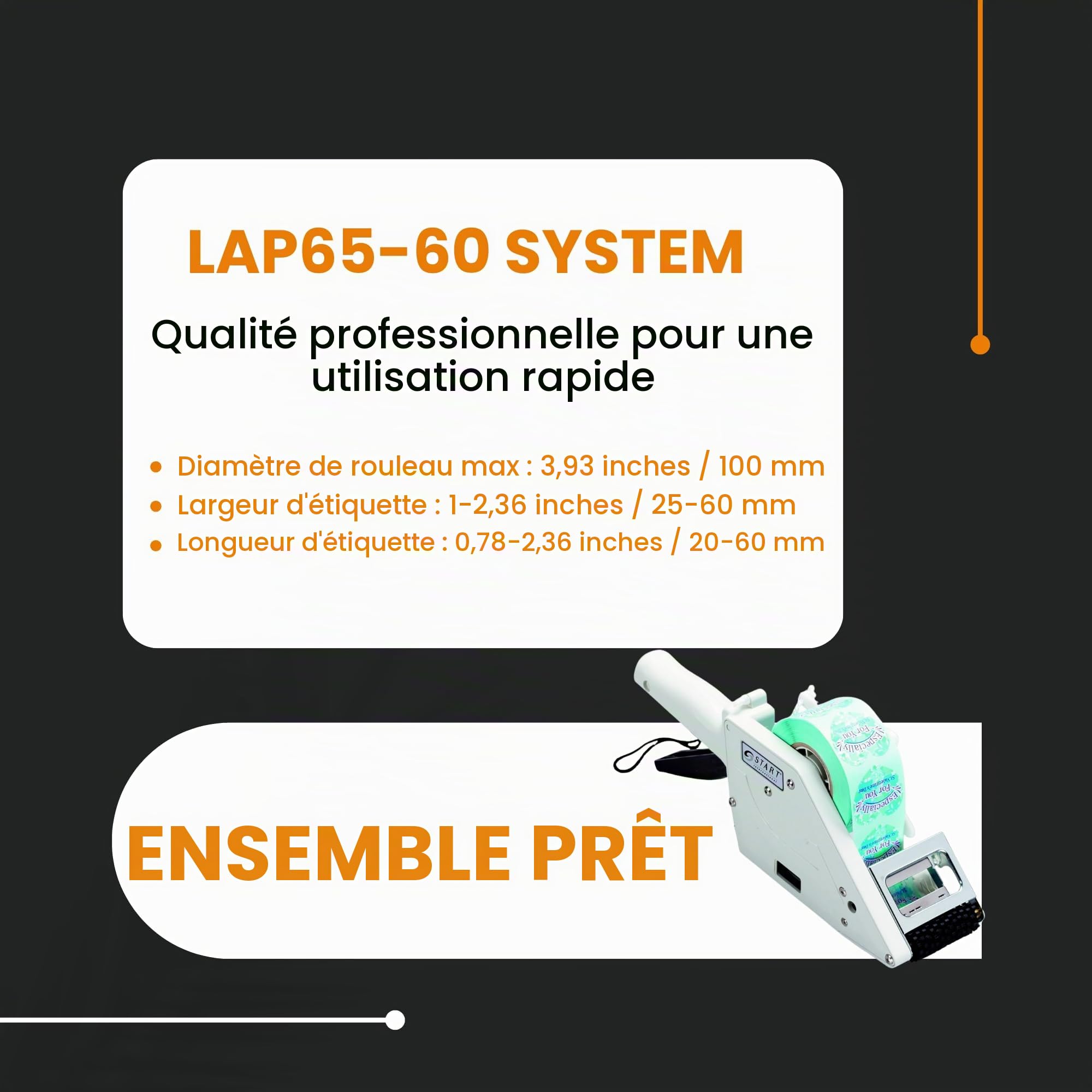 LAP65-60 Applicateur D'Étiquettes à Maniement Manuel, Largeur D'Étiquette Maximale de 60 mm, Blanc