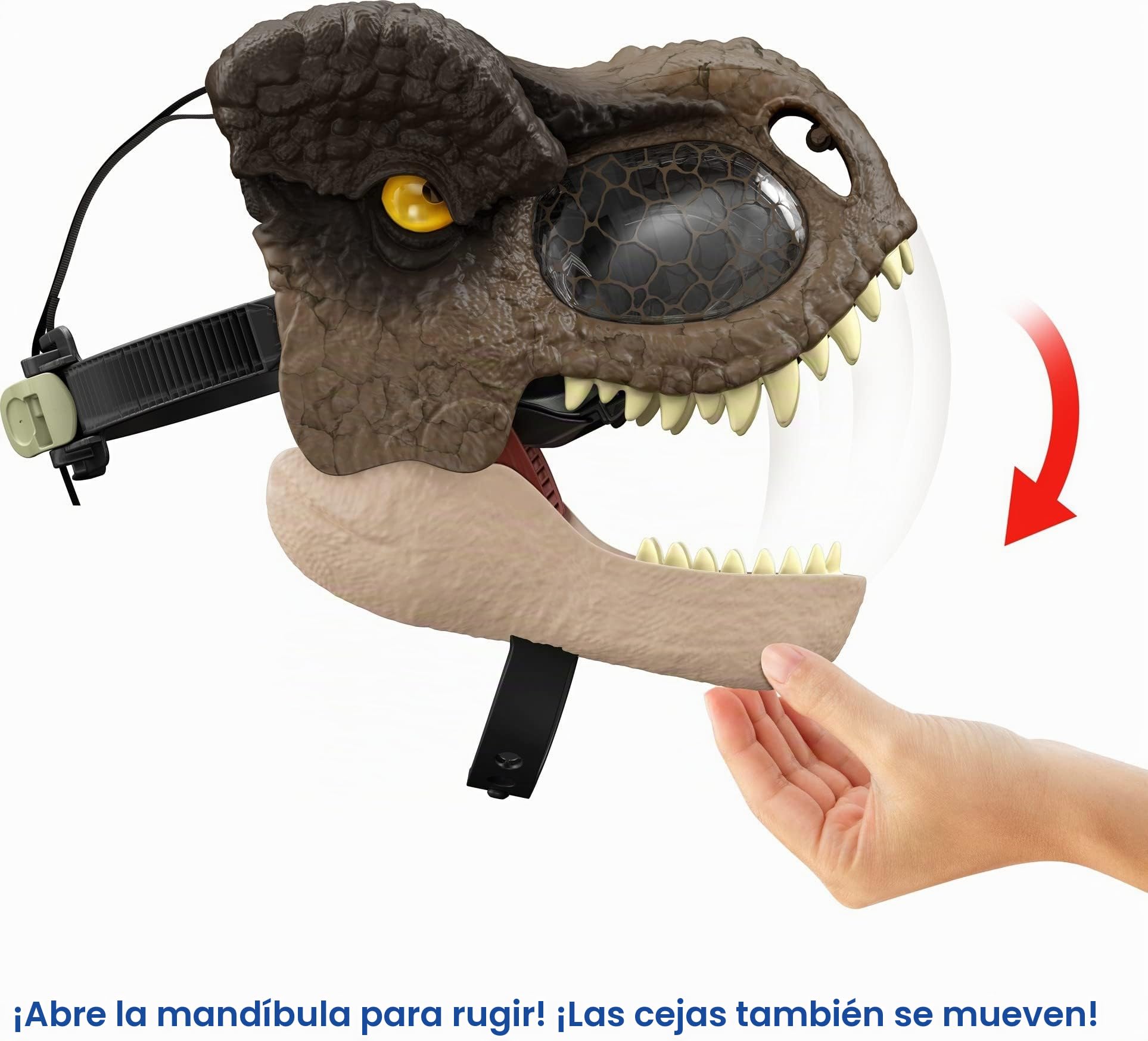 Jurassic World Máscara T-Rex Mastica y Ruge articulada de dinosaurio Disfraz de juguete para niños (Mattel GYW85)