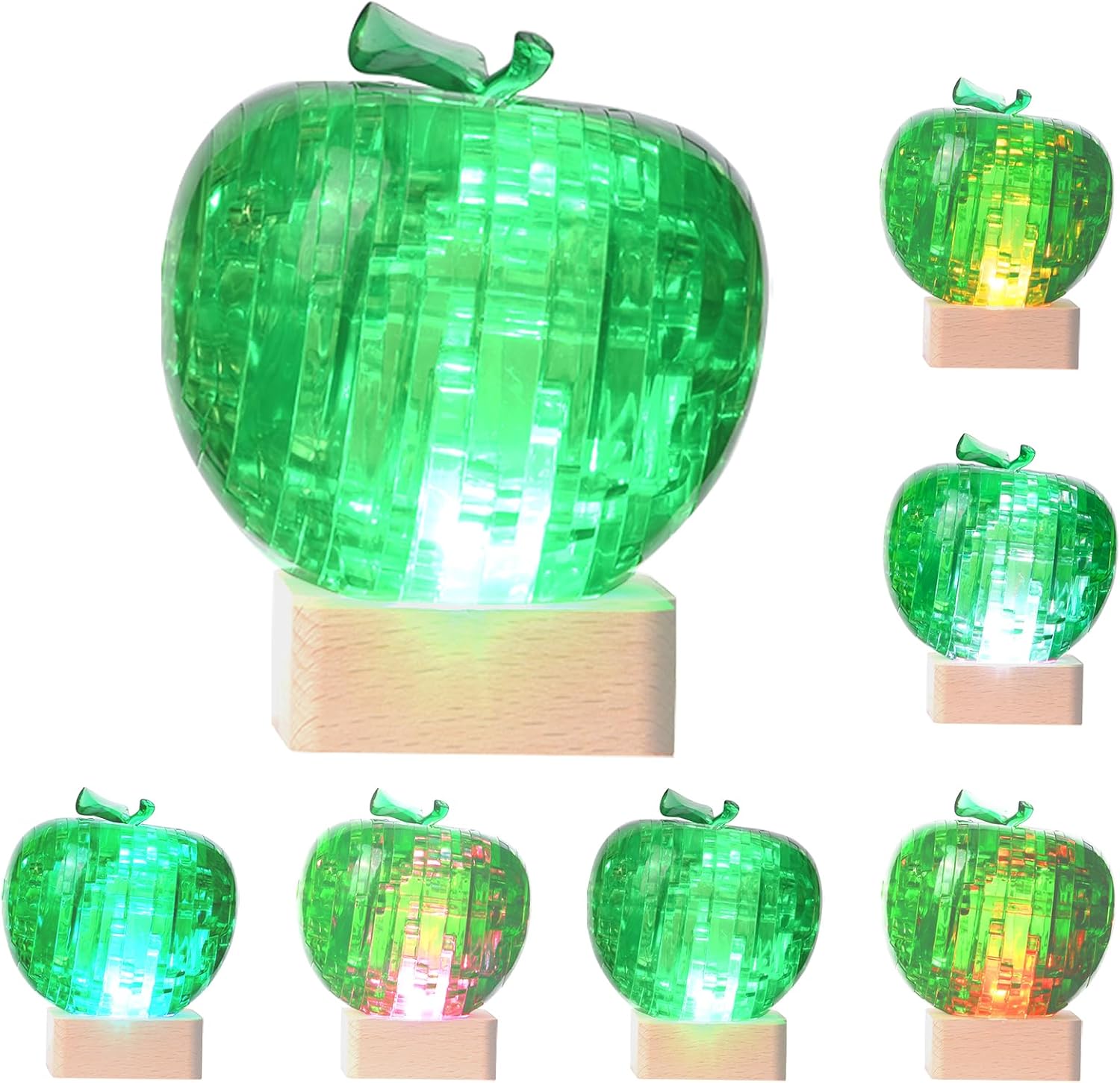 3D Crystal Puzzle, Night Light with Base, DIY Crafts for Age 14+, Birthday Gifts for Adults, Plastic Apple DIY Puzzle Blocks 3D Model Toy(Green)