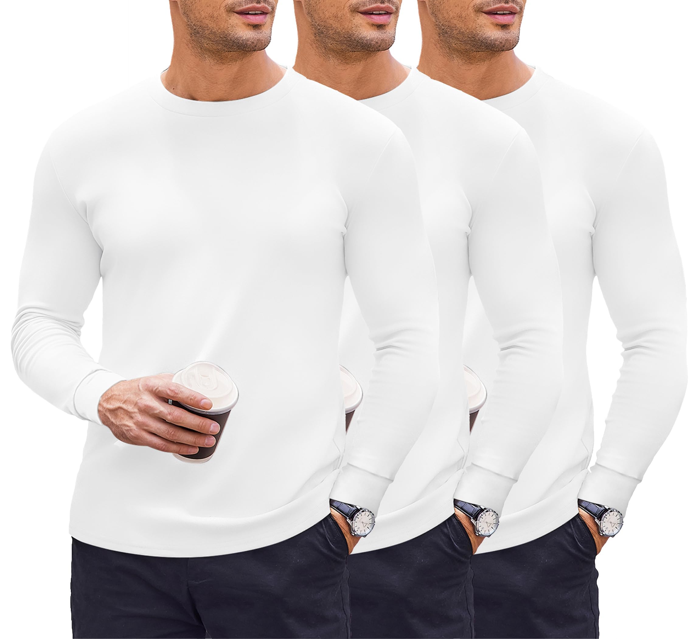Ekouaer 3er Pack Thermounterwäsche Herren Rundhals Thermo Langarmshirt | microfleece weich thermoshirt, winter warm unterwäsche, stretch bequem baselayer, hautfreundlich, alltag & outdoor