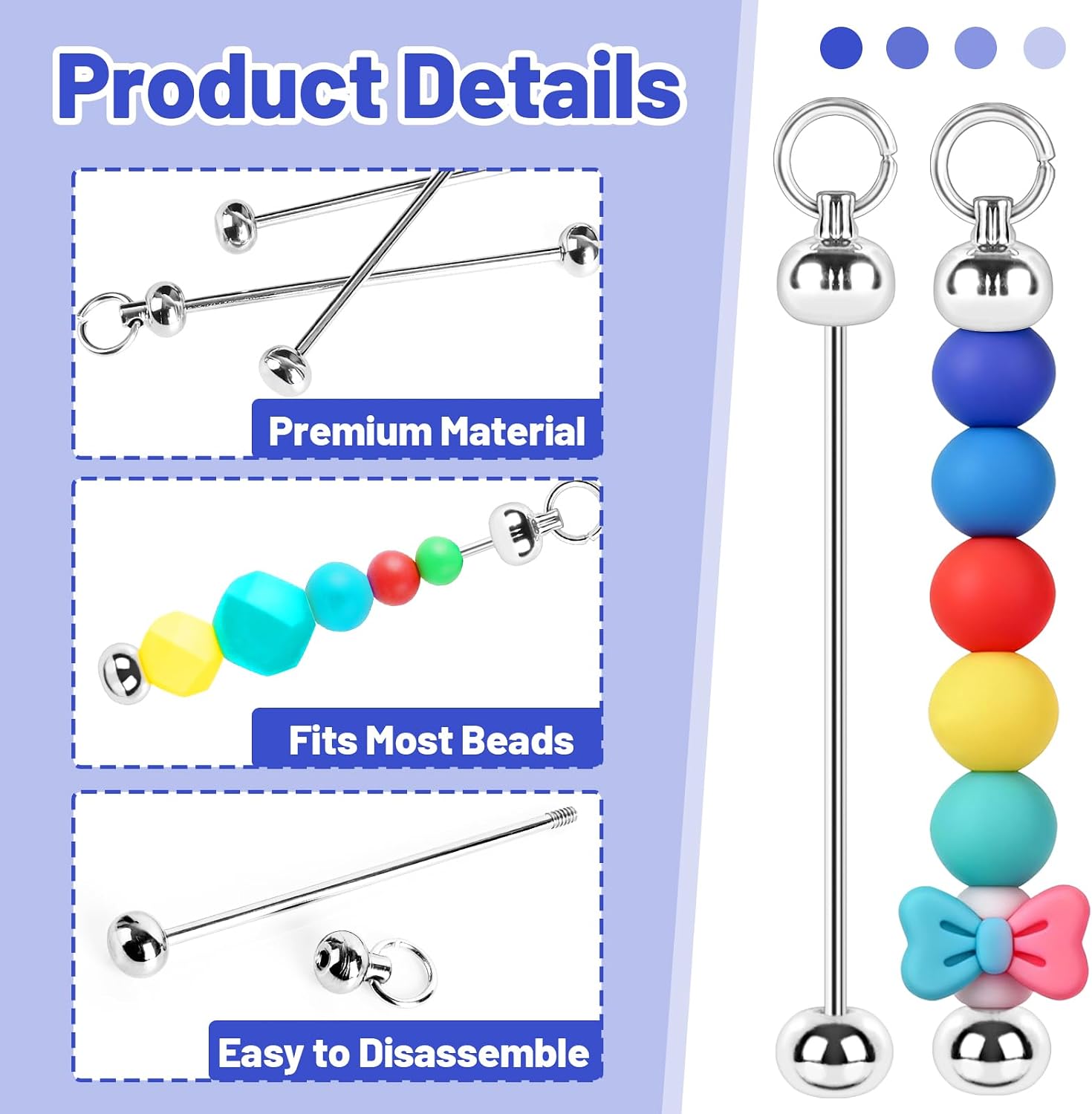 30 Pack Beadable Keychain Bars DIY Blank Beadable Keychains image 3