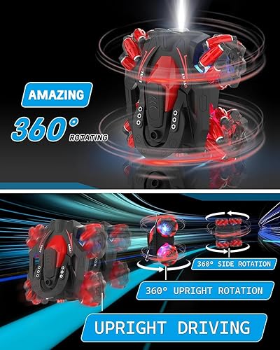 Miniatura 6 de Eulogia Auto de acrobacias RC de 2.4 GHz, camión de control remoto giratorio de 360 con 2 baterías recargables, vehículo todoterreno 4WD todo