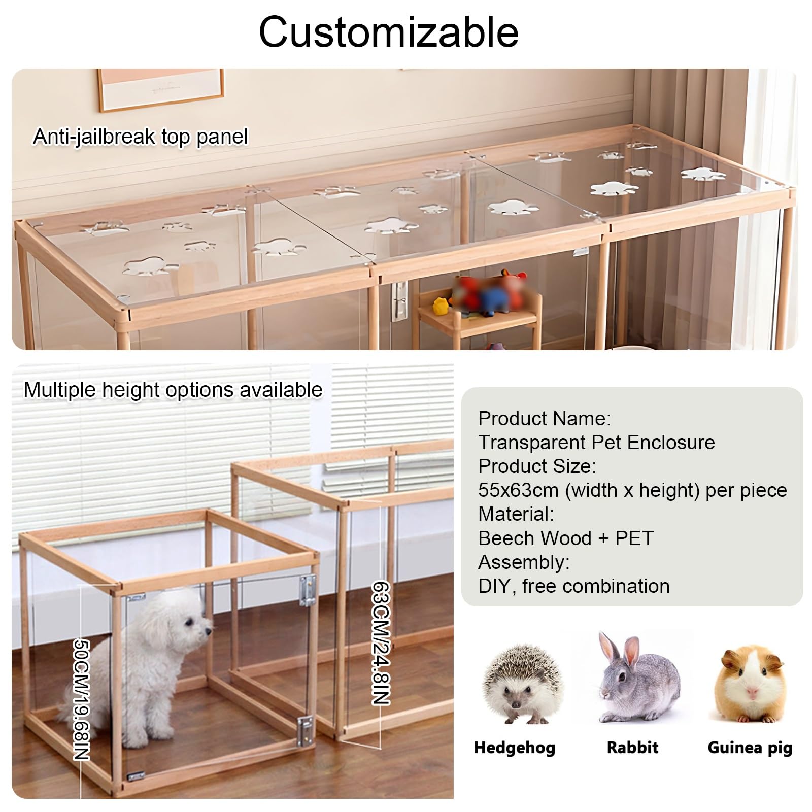 Recinto per Cani in Trasparente,Impermeabile Trasparente,Recinto per Cani da Interno Taglia Piccola,Recinto per Gatti in plastica con cancello,Facile da Pulire,Espandibile(A,10pcs)