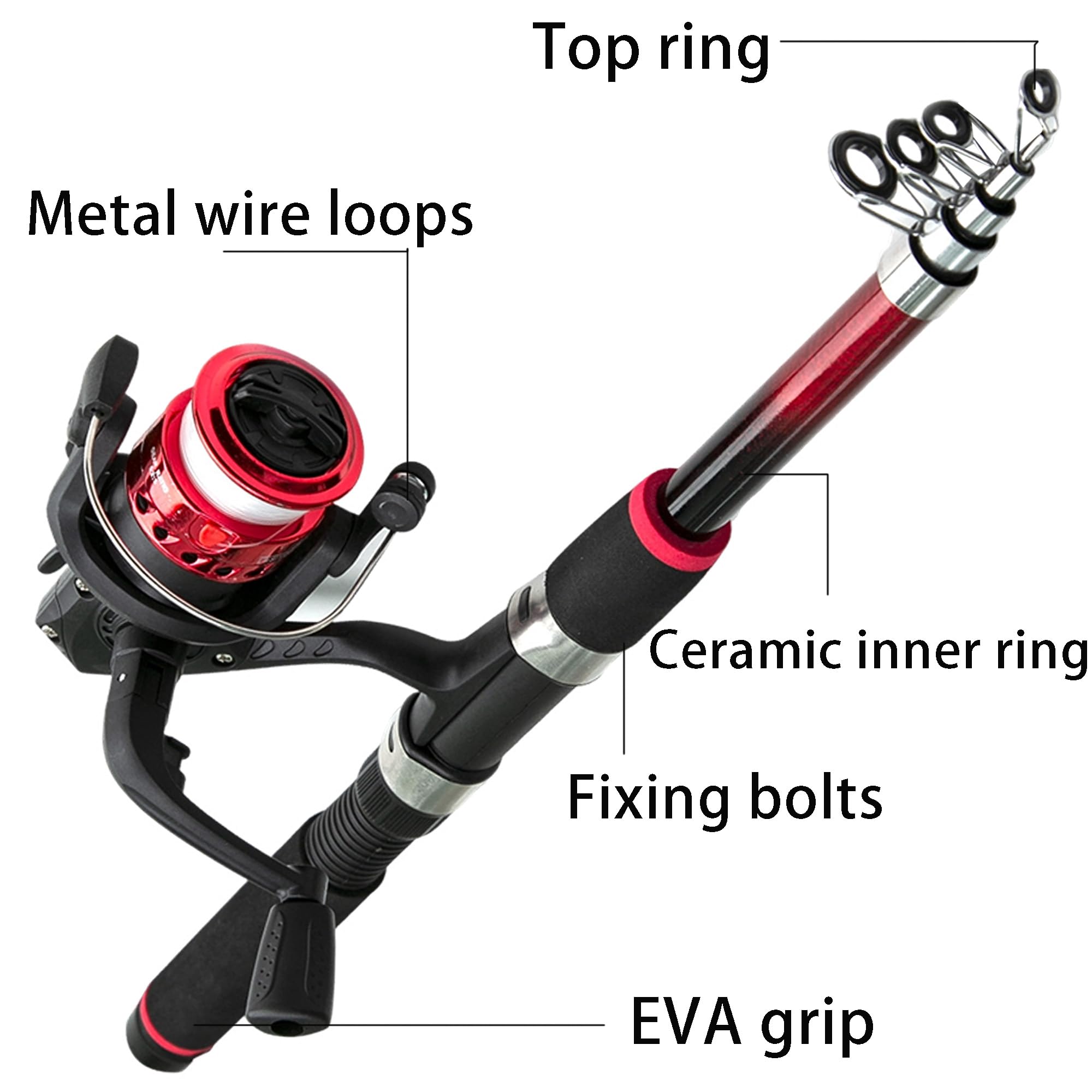 Kids Fishing Rod Starter Set, Teleskopowy Wędkarski Pręt i Spinning Reel Combo Set, 1,8 m Zestaw Słupków Wędkarskich z Linią, Przynęty, Torebka, Diddle-Net, Idealny Prezent Dla Dzieci