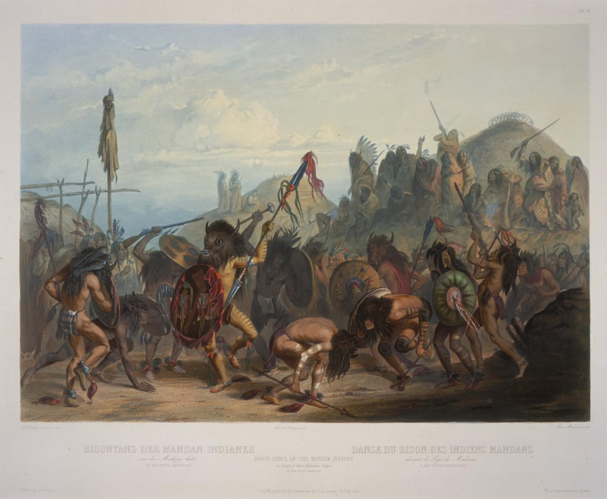 POSTERIIk Vintage Classic Picture Landscape Artwork Bison Dance of the Mandan Indians in Front of Their Medicine Lodge by Karl Bodmer Portrait Canvas Painting for Office Home Decor 60x90cm