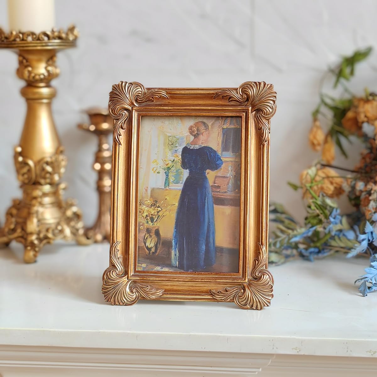SIKOO 5x7 Vintage Picture Frames 5x7 Antique Ornate Picture Frame with Glass Front for Tabletop and Wall Hanging Vintage Wall Decor Gallery Wall Bronze Gold