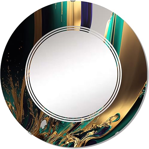 Miniatura 8 de Ágata verde y dorada III - Espejo de tocador, espejos de baño, espejos de pared para sala de estar, dormitorio, espejo redondo - Grande 24 x 24