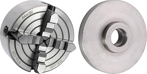 CME Portabrocas de torno independiente de 4 mordazas de 5 pulgadas con placa de respaldo semiacabada de 1 12"-8, mordazas reversibles