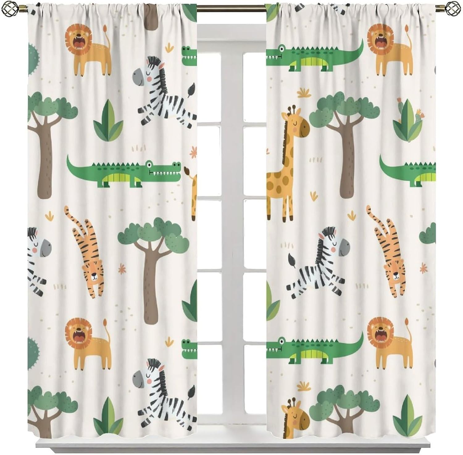 Kids Safari Curtains,Cute Animals Beige Cartoon Woodland Wildlife Window Treatments for Boys Girls Nursery Bedroom Living Room Décor,2 Panels Set,Total Size 72 x 63 Inch