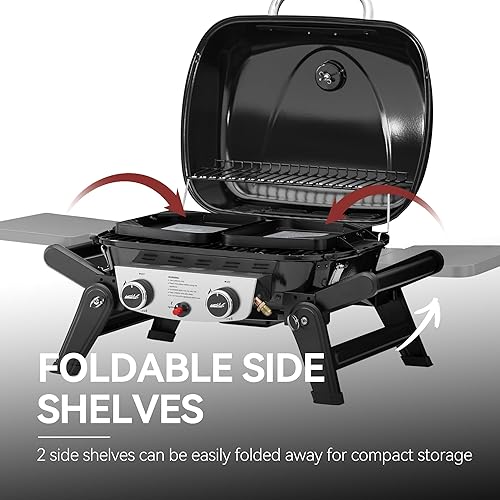 Miniatura 4 de Royal Gourmet GT2005 - Parrilla de gas propano portátil de 2 quemadores con mesas laterales plegables y patas de soporte plegables, parrilla de gas
