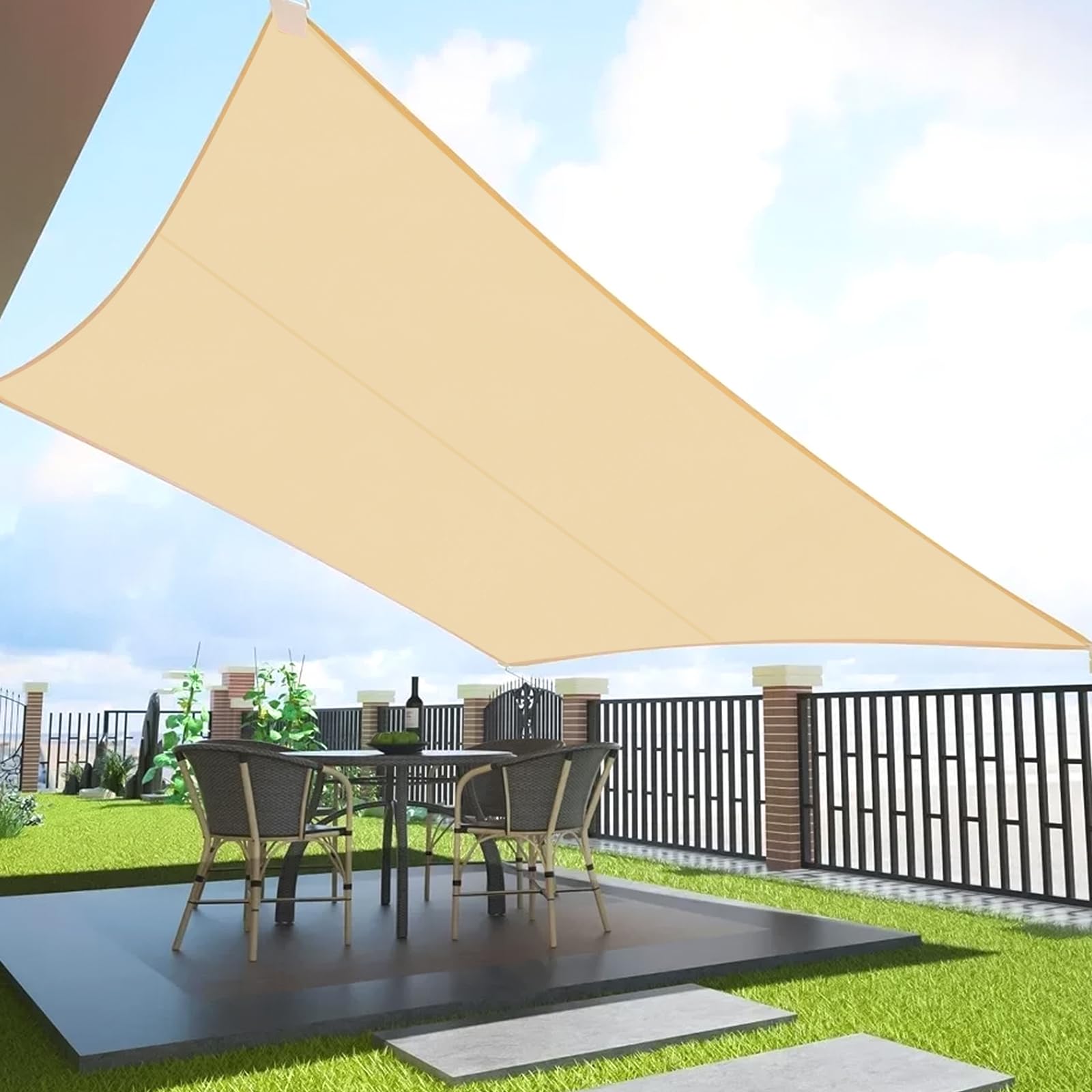 Toldo Vela de Sombra Rectangular 2x3m Protección UV, Toldo con Protección Solar,Toldode Vela Solar para Jardín Oxford a Prueba de Impermeable para Exteriores Patio Terraza Balcón,Beige